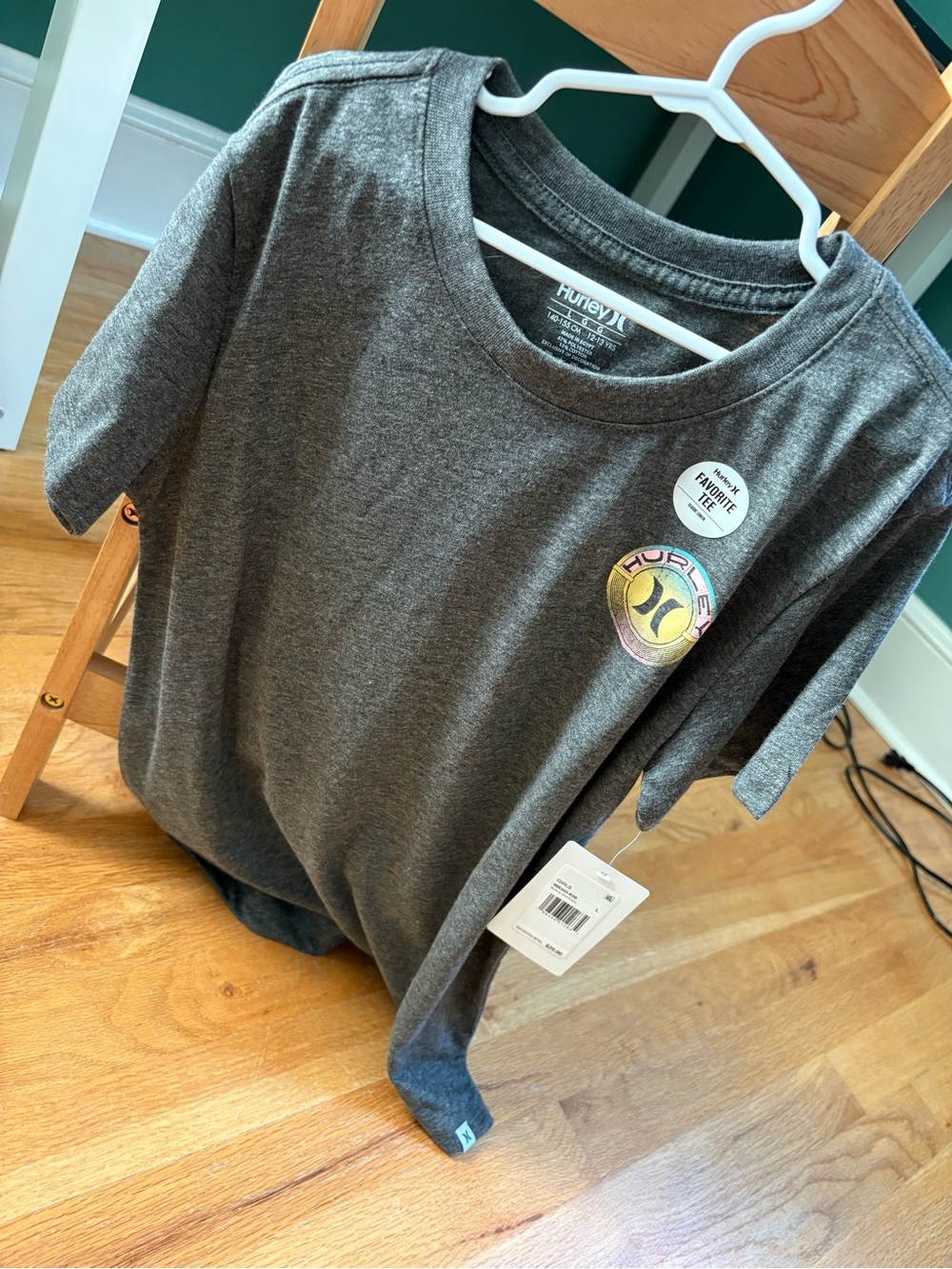 Hurley Charcoal Short-Sleeve Tee with Small Multicolor Logo
